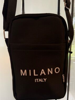 Milano Black Unisex Messenger Crossbody Bag with White Logo